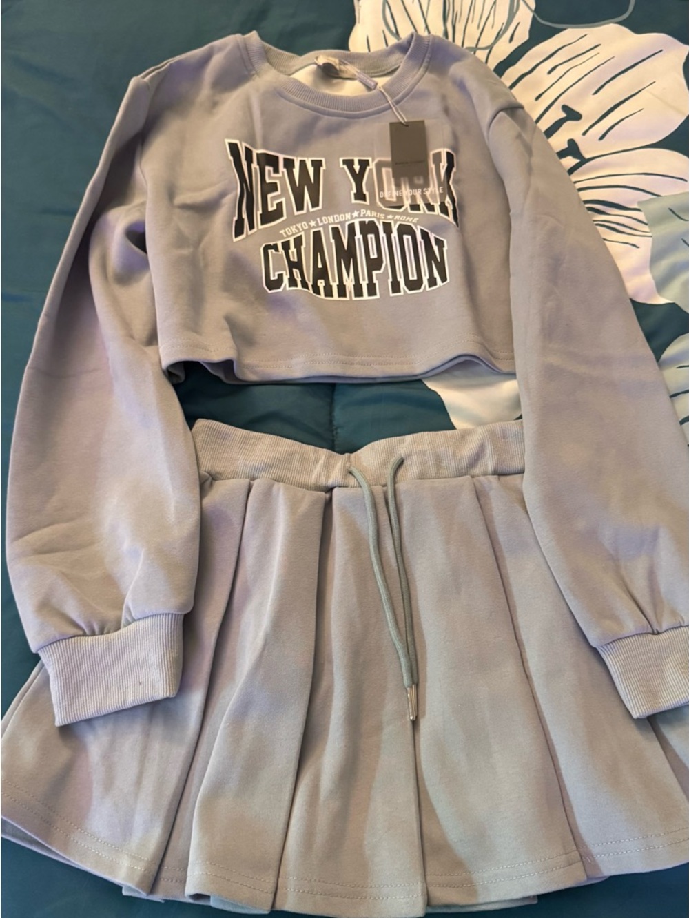 New York Champion Lavender Crop Sweatshirt & Pleated Skirt Set